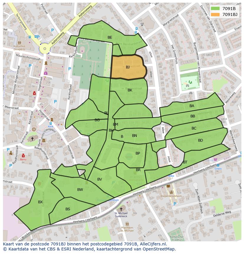 Afbeelding van het postcodegebied 7091 BJ op de kaart.