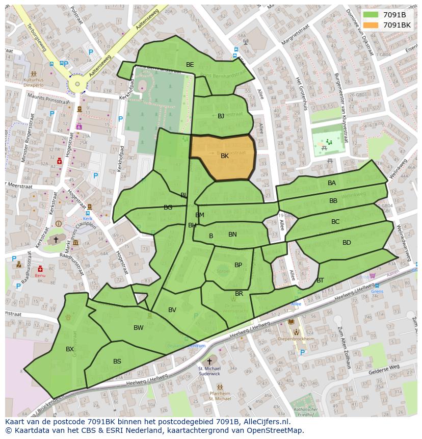Afbeelding van het postcodegebied 7091 BK op de kaart.