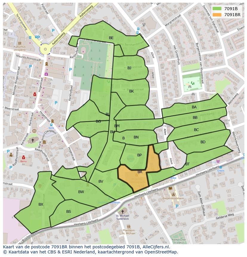 Afbeelding van het postcodegebied 7091 BR op de kaart.