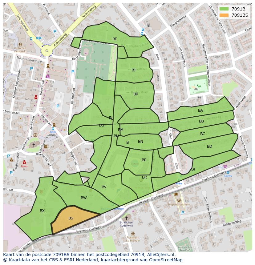 Afbeelding van het postcodegebied 7091 BS op de kaart.
