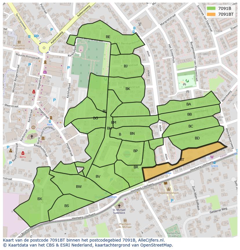 Afbeelding van het postcodegebied 7091 BT op de kaart.