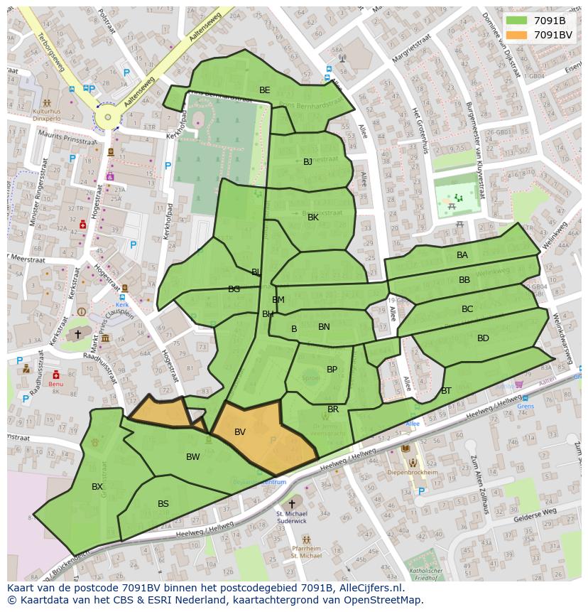 Afbeelding van het postcodegebied 7091 BV op de kaart.