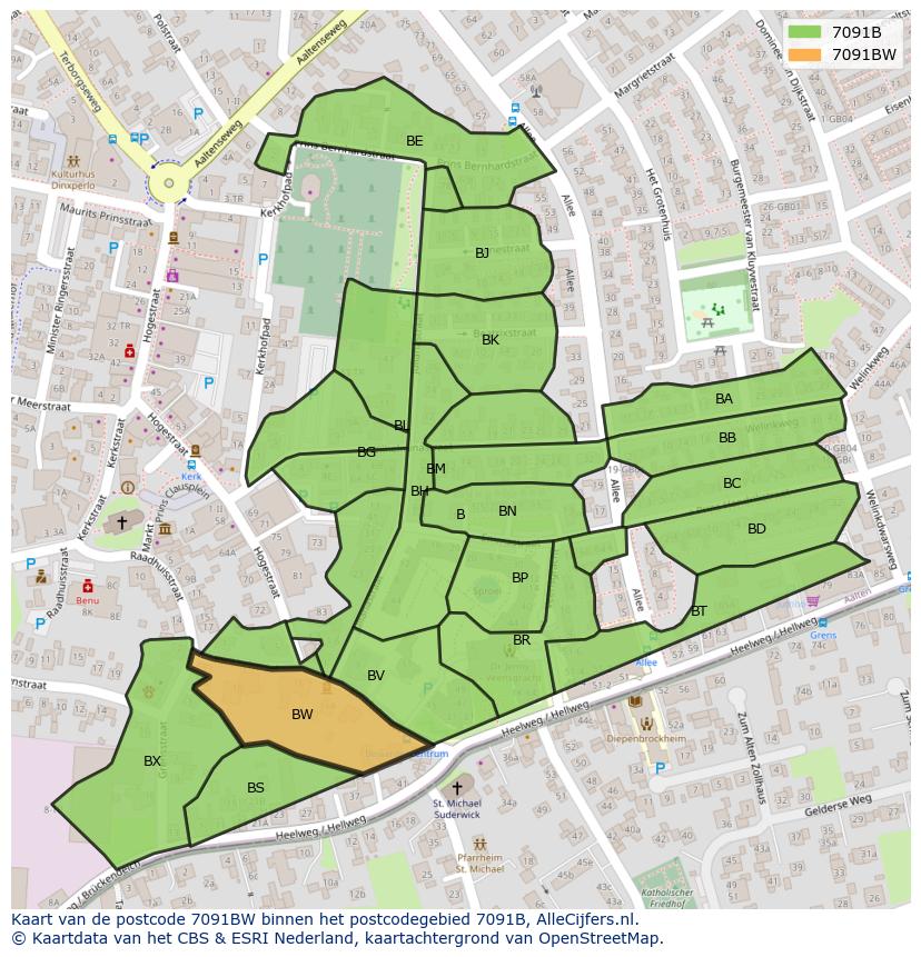 Afbeelding van het postcodegebied 7091 BW op de kaart.