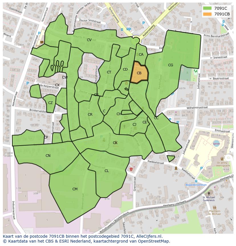Afbeelding van het postcodegebied 7091 CB op de kaart.