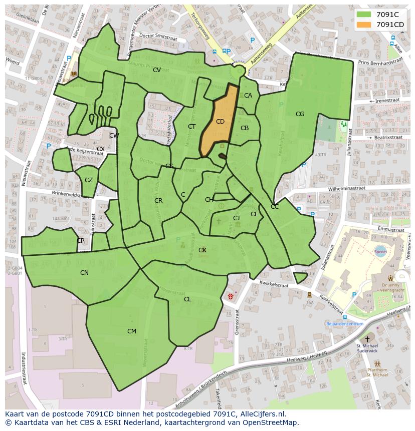 Afbeelding van het postcodegebied 7091 CD op de kaart.