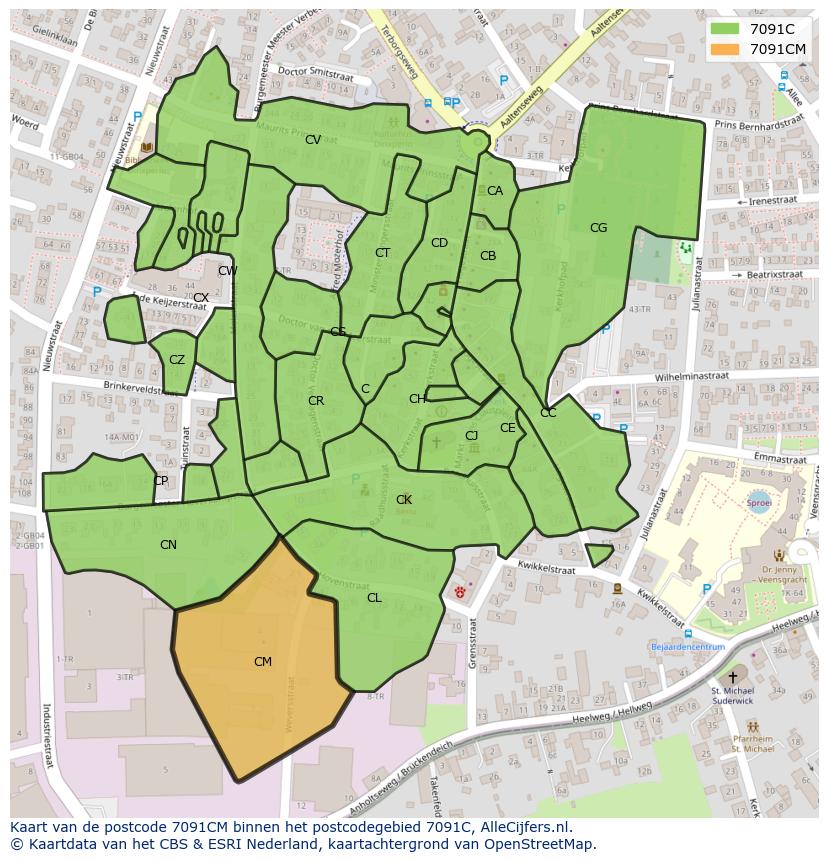 Afbeelding van het postcodegebied 7091 CM op de kaart.