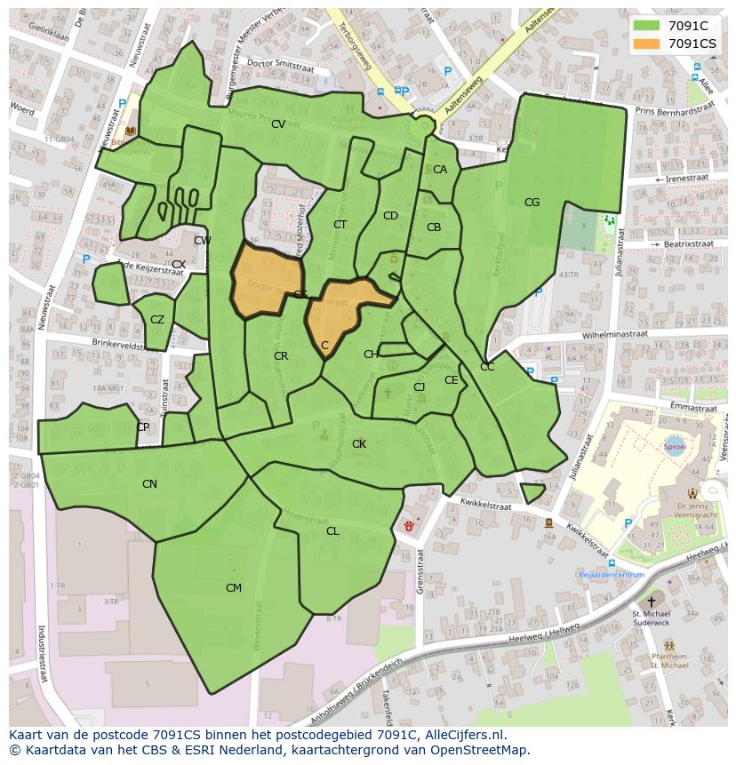 Afbeelding van het postcodegebied 7091 CS op de kaart.