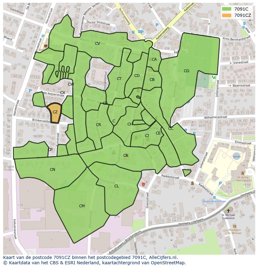 Afbeelding van het postcodegebied 7091 CZ op de kaart.