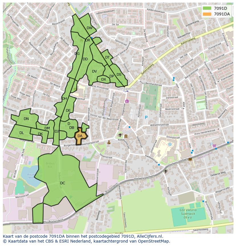 Afbeelding van het postcodegebied 7091 DA op de kaart.