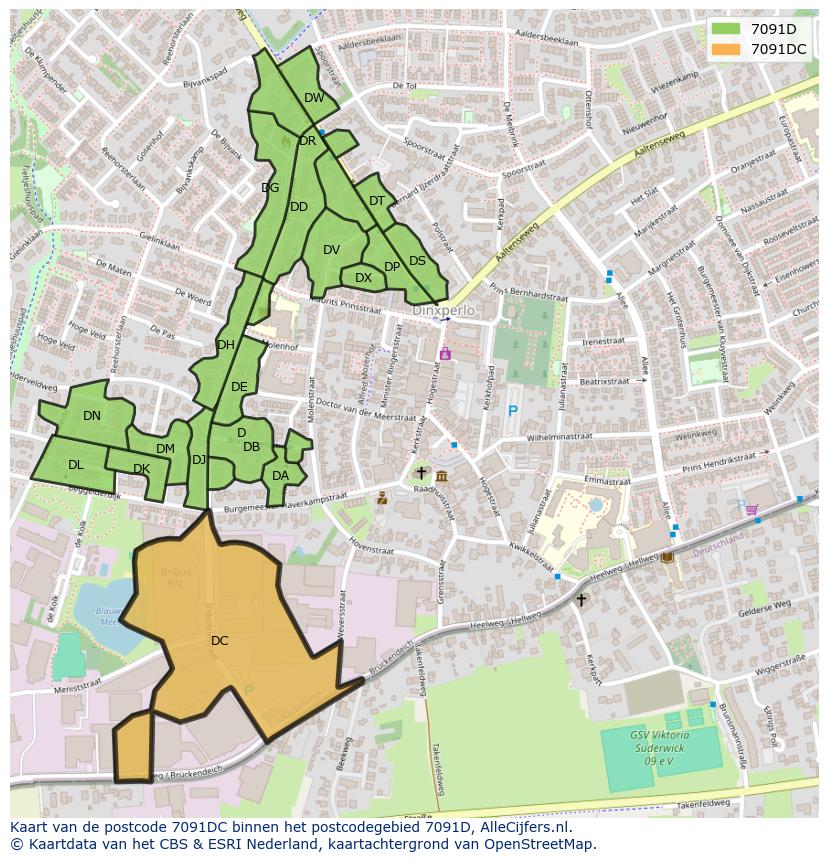Afbeelding van het postcodegebied 7091 DC op de kaart.