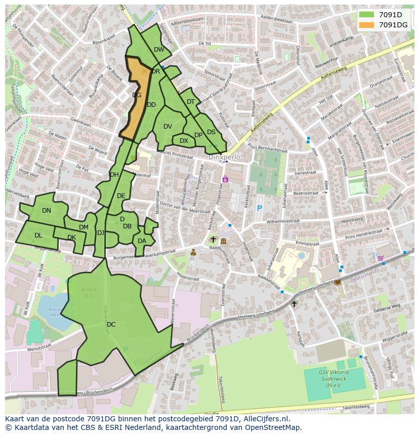 Afbeelding van het postcodegebied 7091 DG op de kaart.