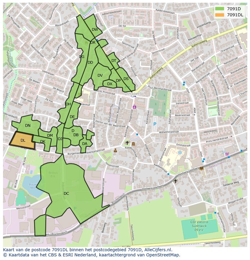 Afbeelding van het postcodegebied 7091 DL op de kaart.