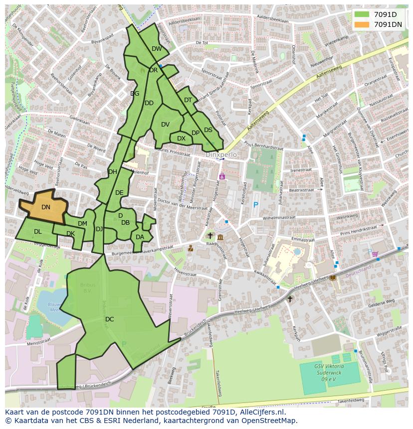 Afbeelding van het postcodegebied 7091 DN op de kaart.
