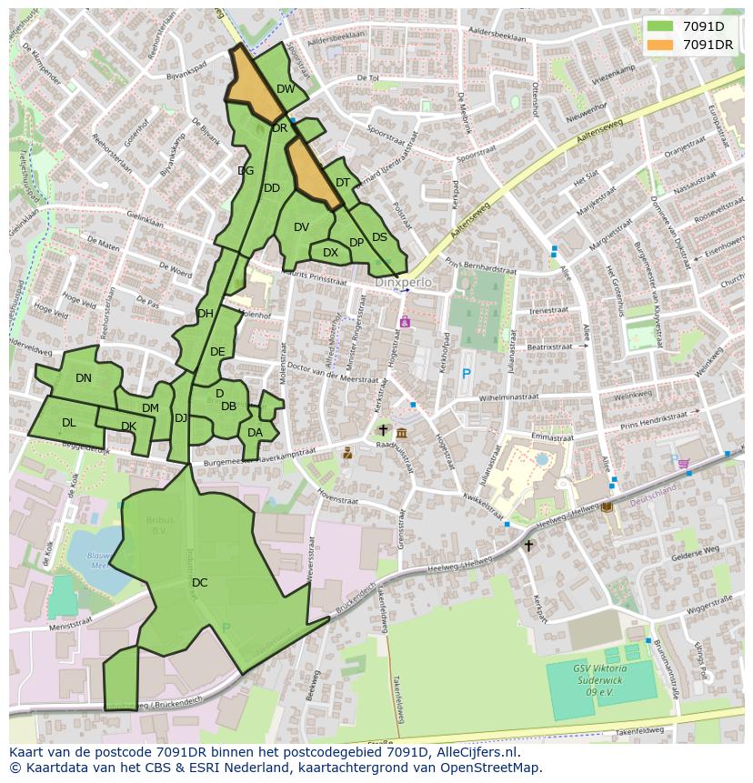 Afbeelding van het postcodegebied 7091 DR op de kaart.