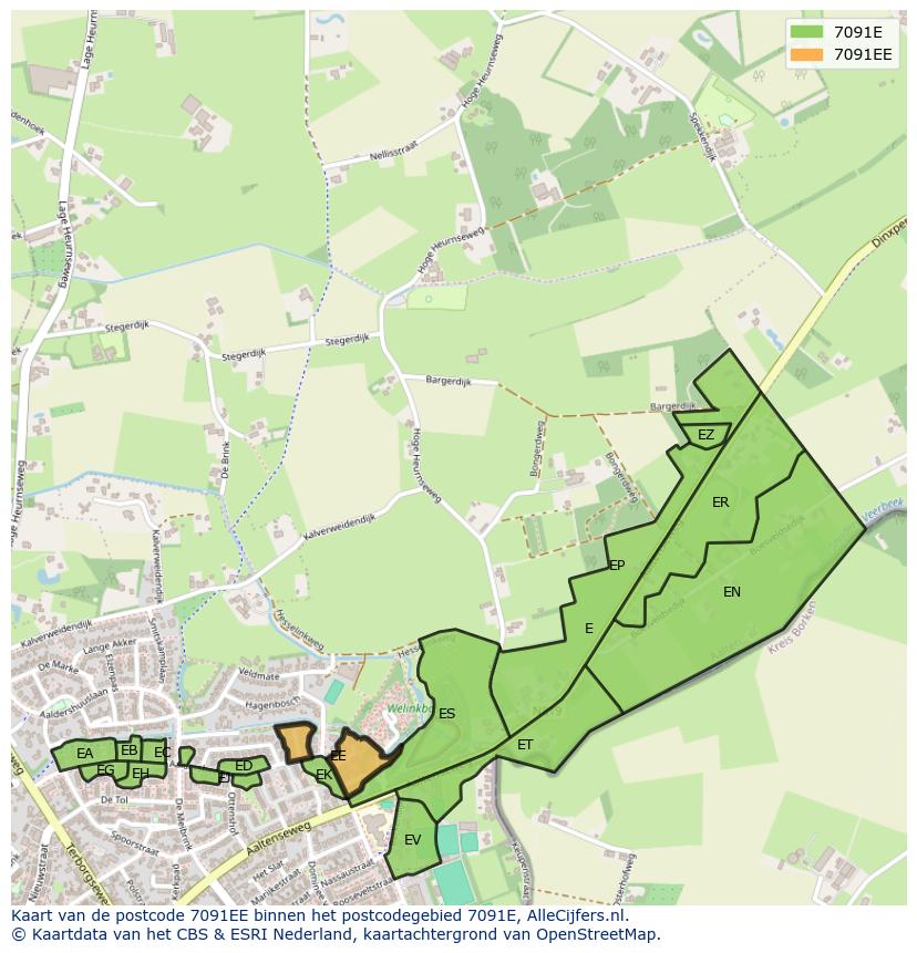 Afbeelding van het postcodegebied 7091 EE op de kaart.