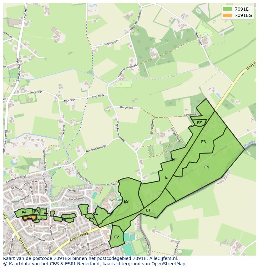 Afbeelding van het postcodegebied 7091 EG op de kaart.
