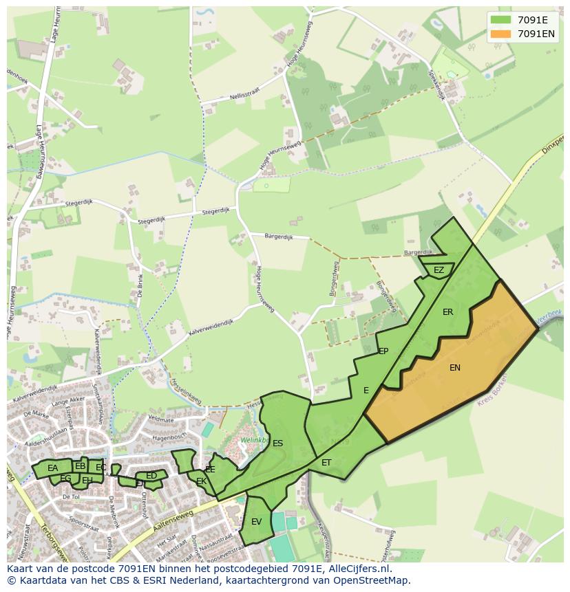 Afbeelding van het postcodegebied 7091 EN op de kaart.