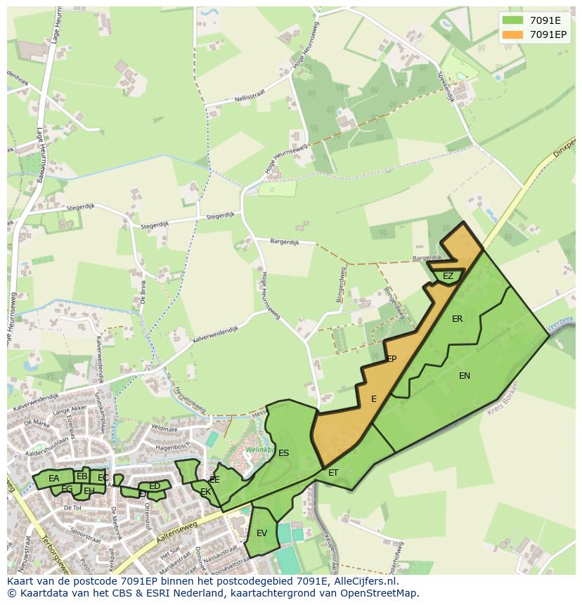 Afbeelding van het postcodegebied 7091 EP op de kaart.