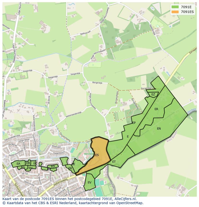 Afbeelding van het postcodegebied 7091 ES op de kaart.