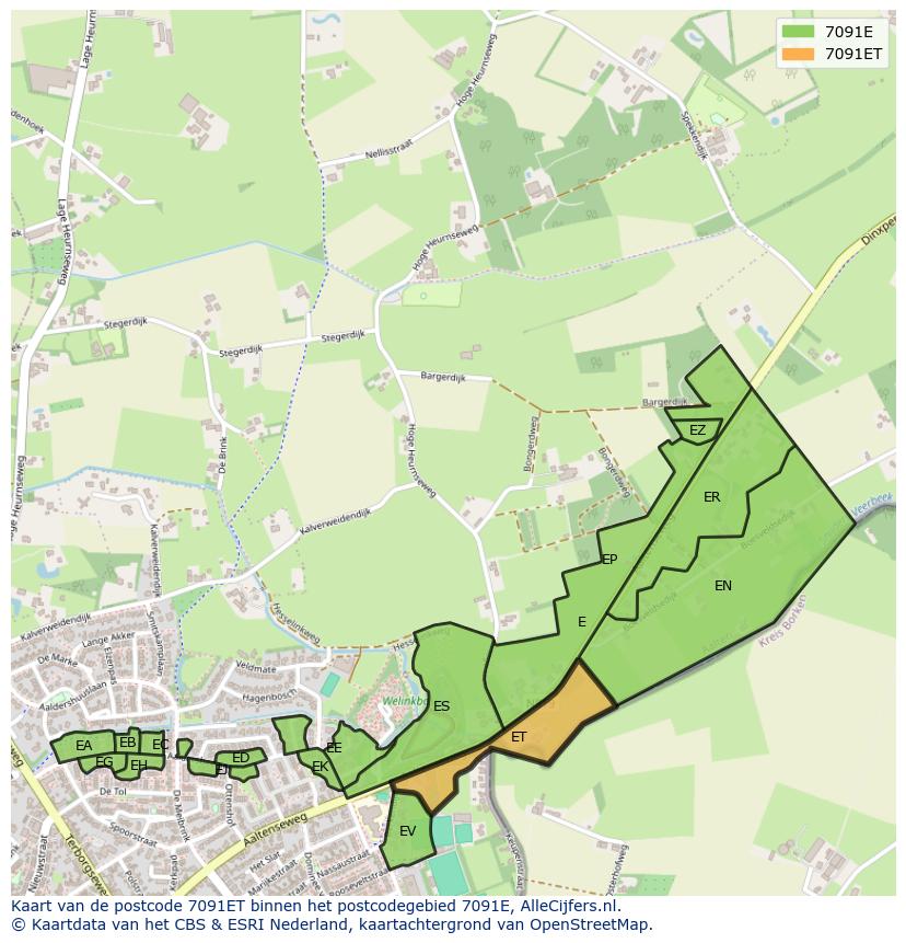 Afbeelding van het postcodegebied 7091 ET op de kaart.