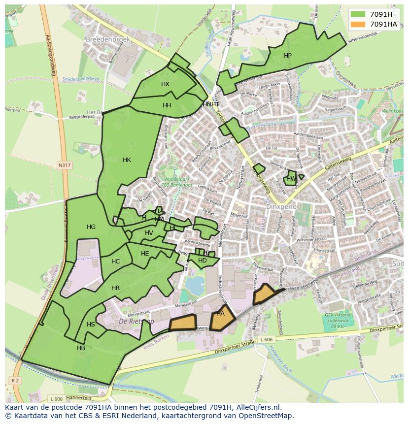 Afbeelding van het postcodegebied 7091 HA op de kaart.