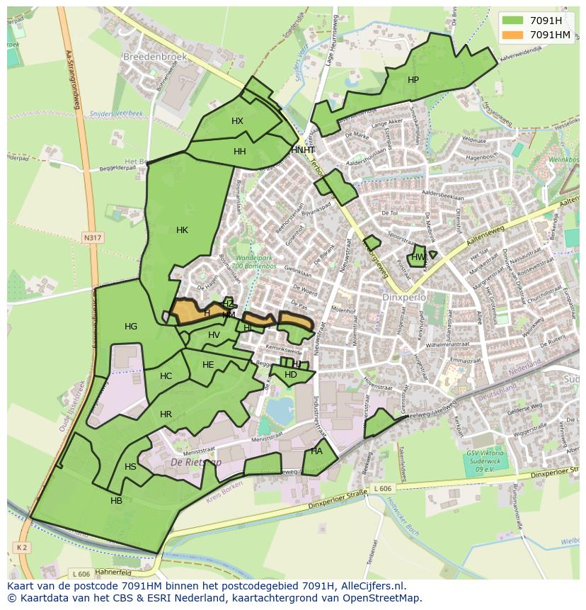 Afbeelding van het postcodegebied 7091 HM op de kaart.