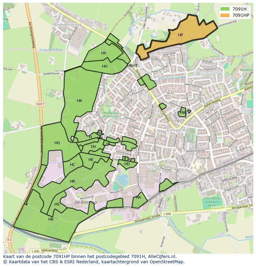 Afbeelding van het postcodegebied 7091 HP op de kaart.