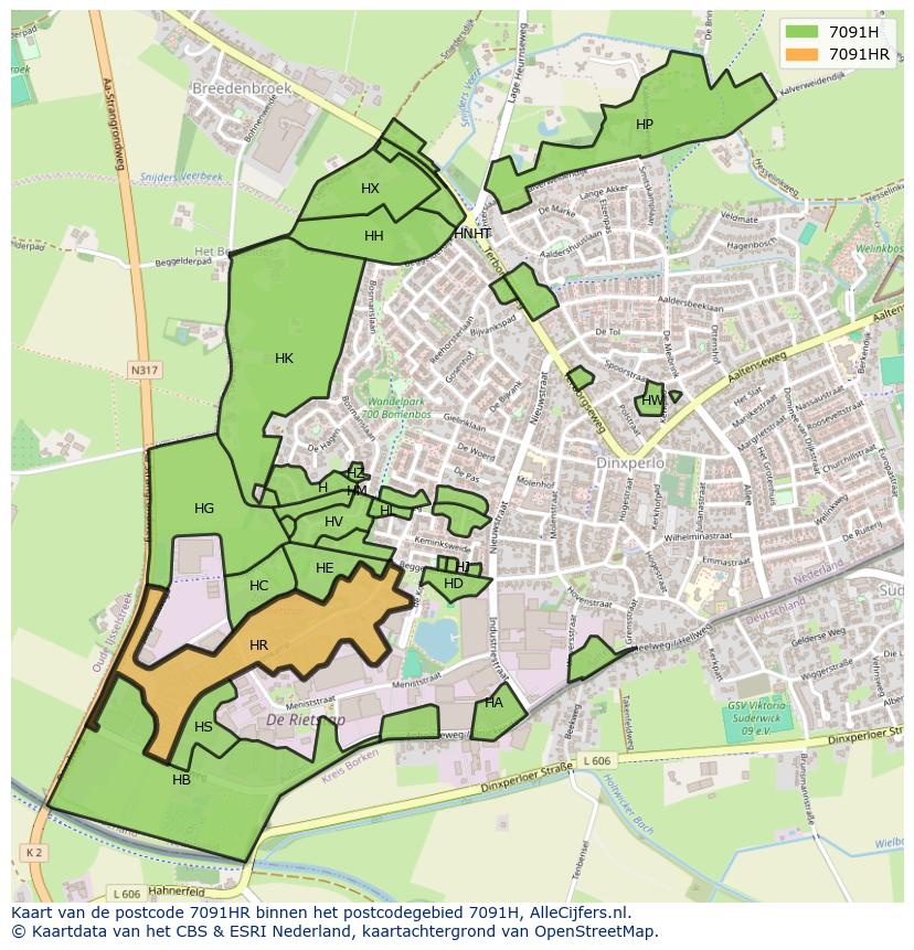 Afbeelding van het postcodegebied 7091 HR op de kaart.