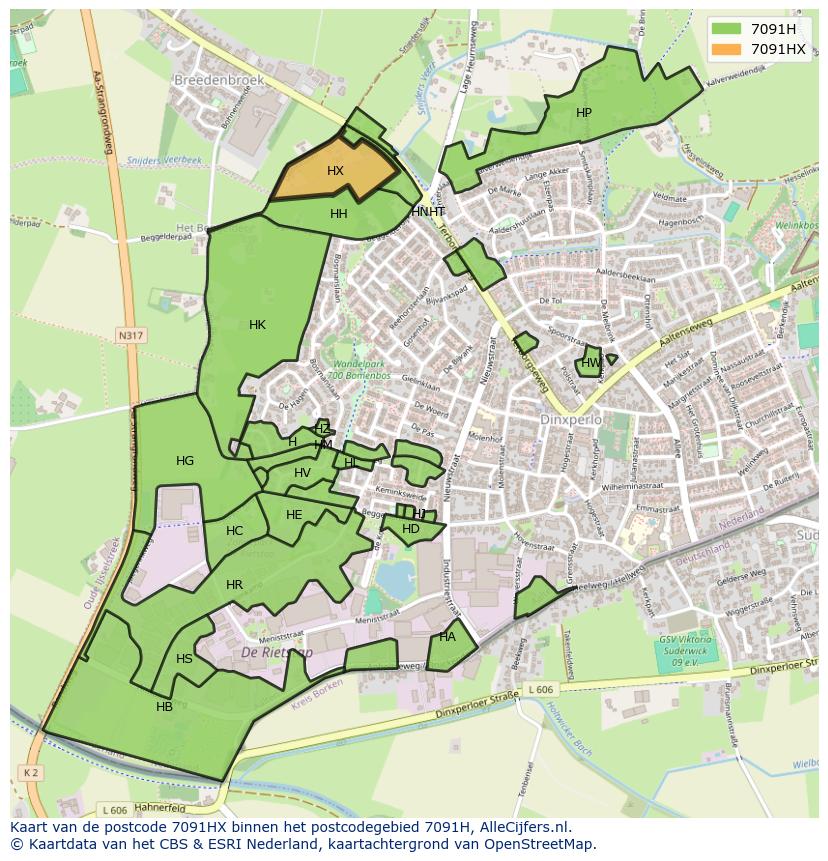Afbeelding van het postcodegebied 7091 HX op de kaart.