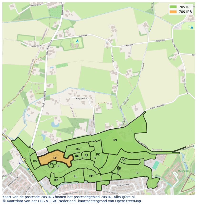 Afbeelding van het postcodegebied 7091 RB op de kaart.