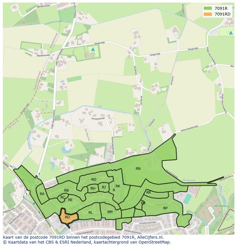 Afbeelding van het postcodegebied 7091 RD op de kaart.