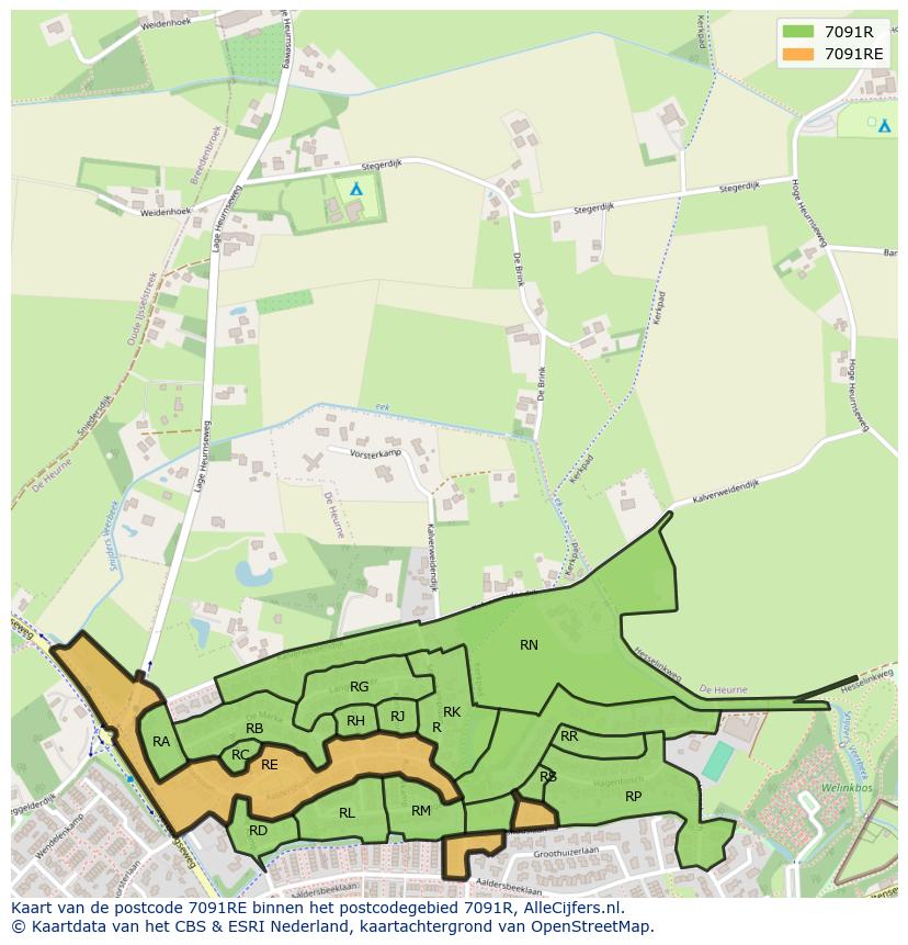 Afbeelding van het postcodegebied 7091 RE op de kaart.