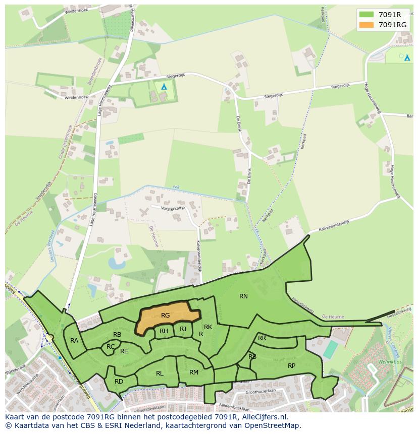 Afbeelding van het postcodegebied 7091 RG op de kaart.
