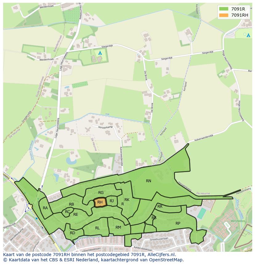 Afbeelding van het postcodegebied 7091 RH op de kaart.