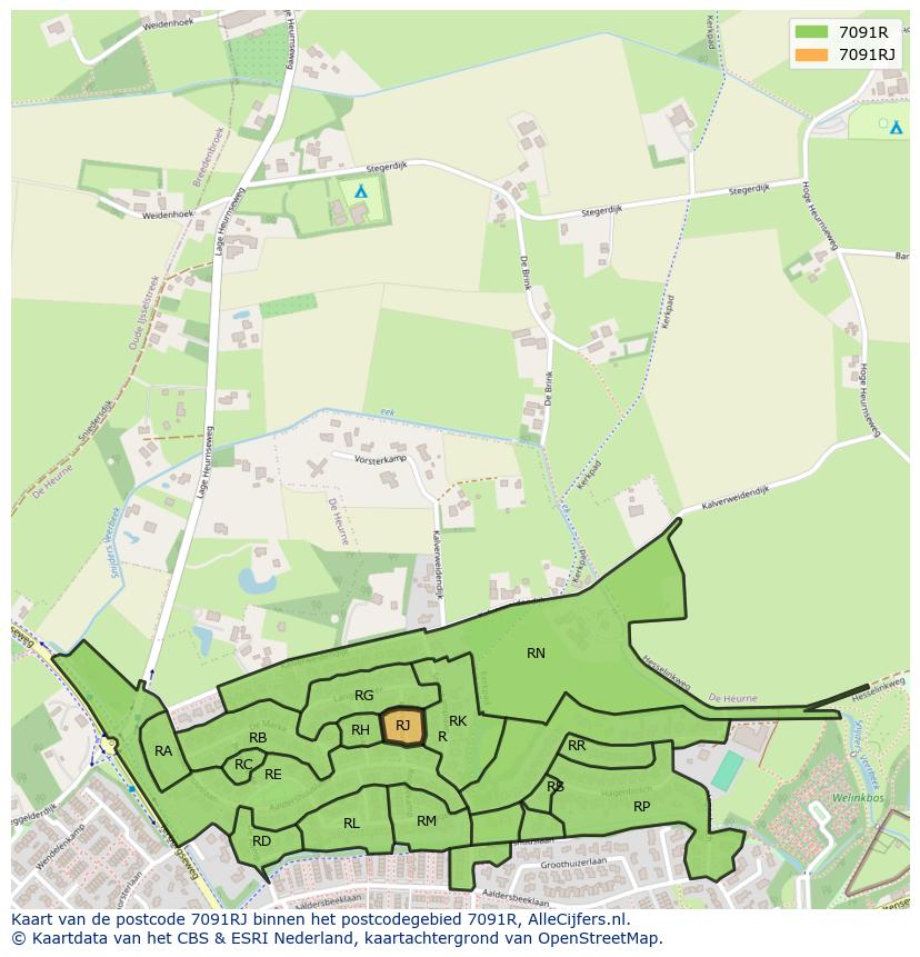 Afbeelding van het postcodegebied 7091 RJ op de kaart.