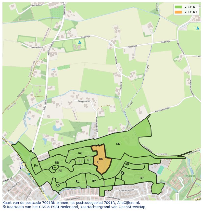 Afbeelding van het postcodegebied 7091 RK op de kaart.