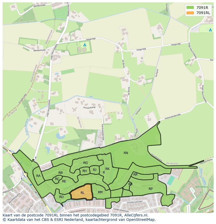 Afbeelding van het postcodegebied 7091 RL op de kaart.