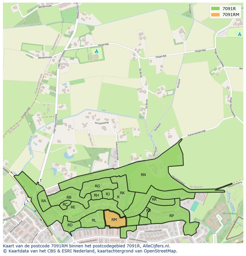 Afbeelding van het postcodegebied 7091 RM op de kaart.