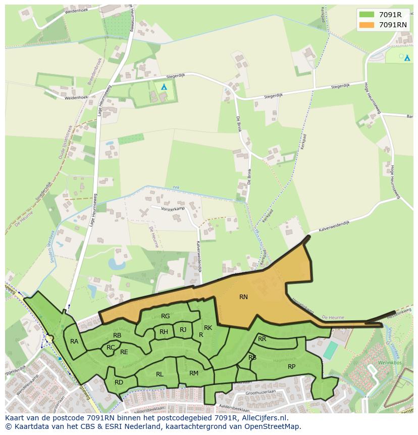 Afbeelding van het postcodegebied 7091 RN op de kaart.