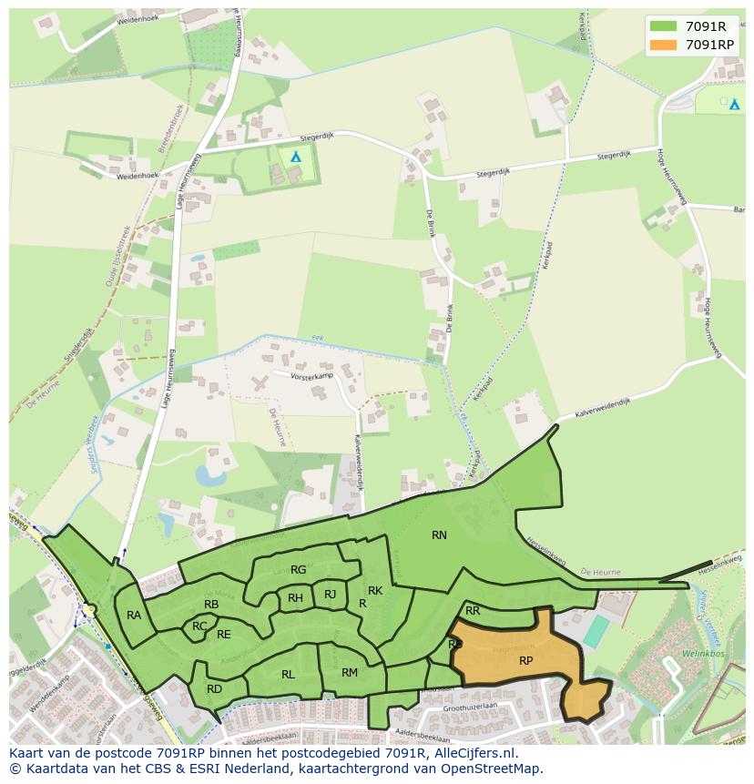 Afbeelding van het postcodegebied 7091 RP op de kaart.
