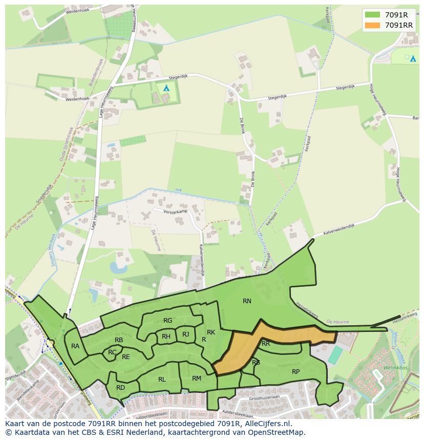 Afbeelding van het postcodegebied 7091 RR op de kaart.