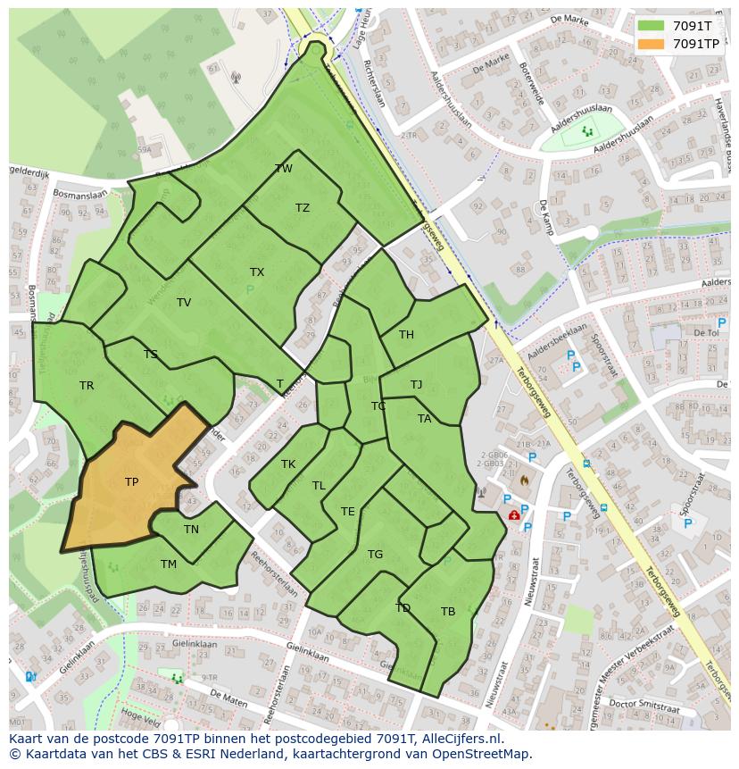 Afbeelding van het postcodegebied 7091 TP op de kaart.