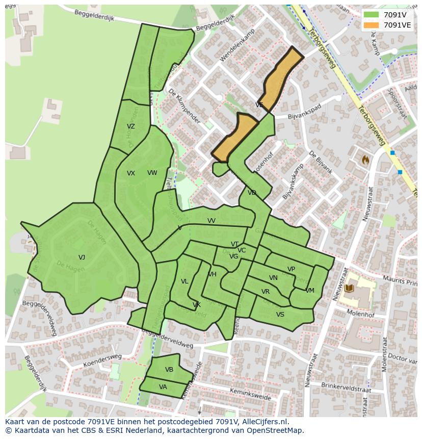 Afbeelding van het postcodegebied 7091 VE op de kaart.