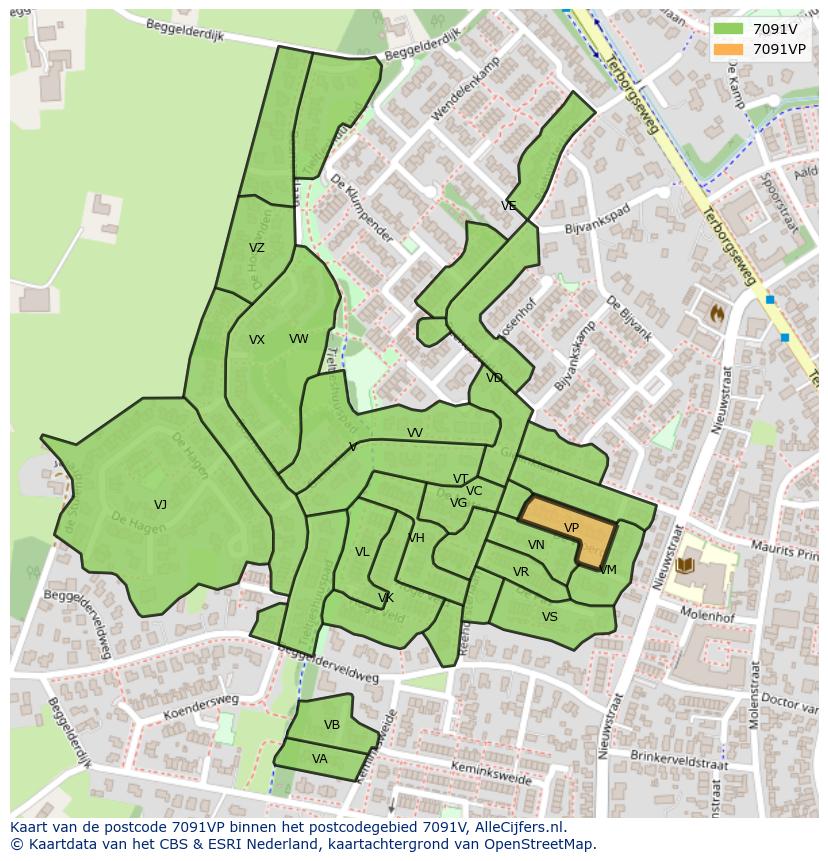 Afbeelding van het postcodegebied 7091 VP op de kaart.