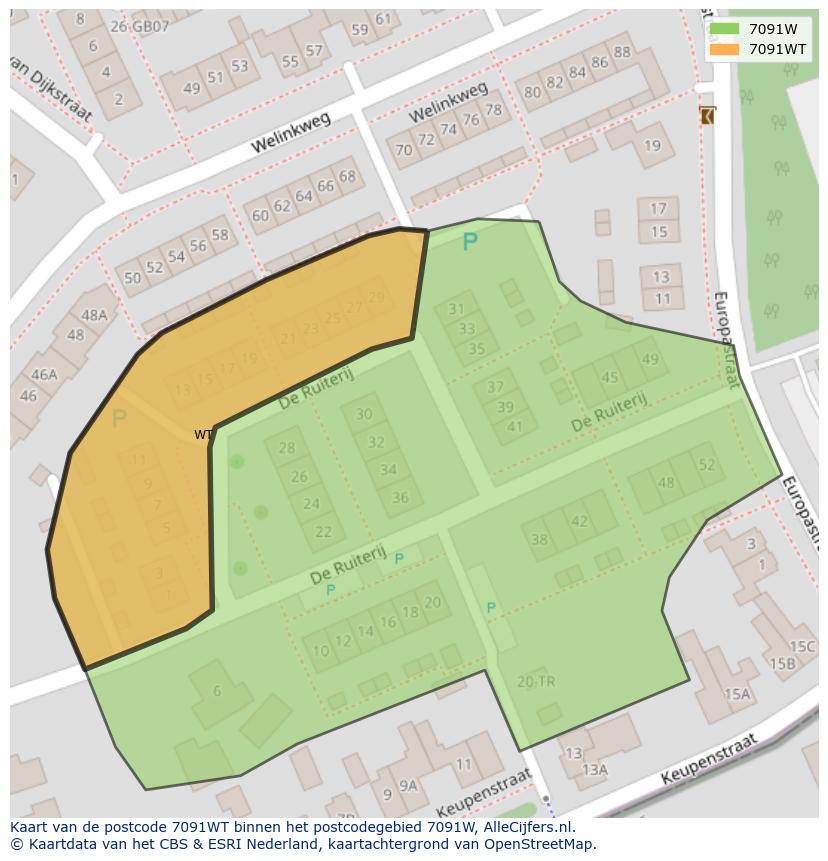 Afbeelding van het postcodegebied 7091 WT op de kaart.