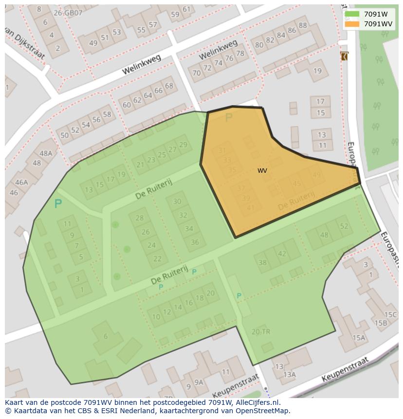 Afbeelding van het postcodegebied 7091 WV op de kaart.