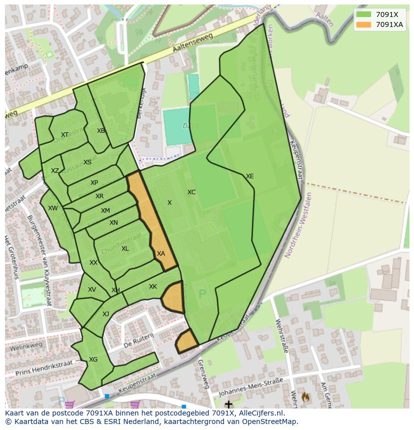 Afbeelding van het postcodegebied 7091 XA op de kaart.