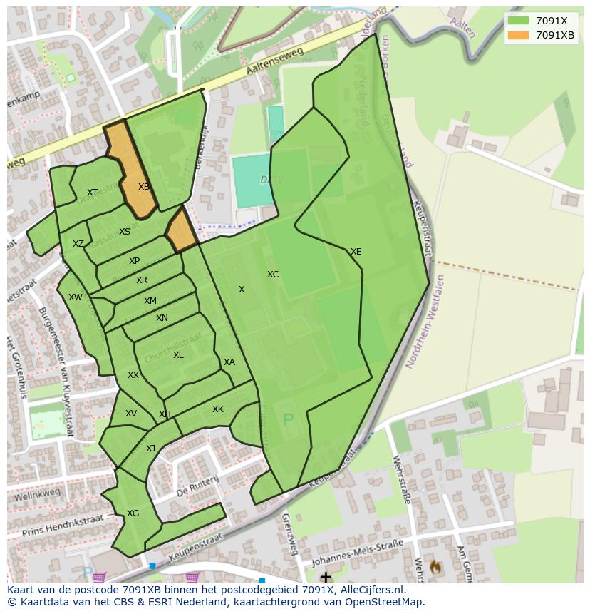 Afbeelding van het postcodegebied 7091 XB op de kaart.