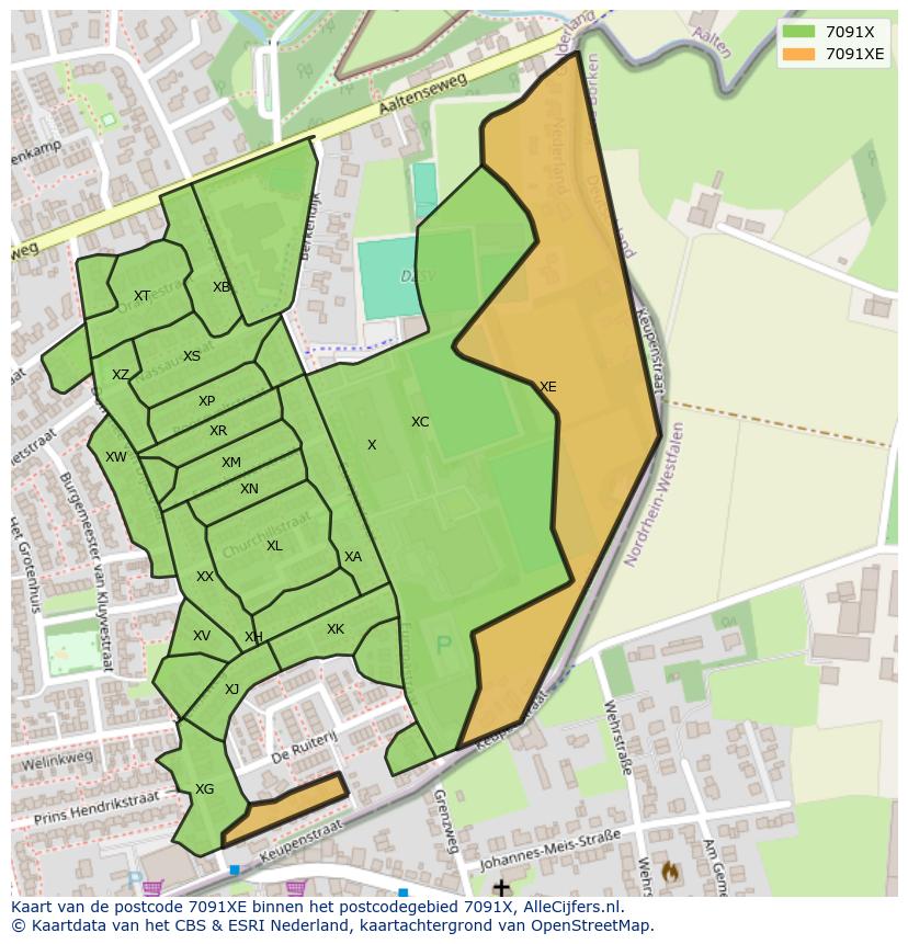 Afbeelding van het postcodegebied 7091 XE op de kaart.