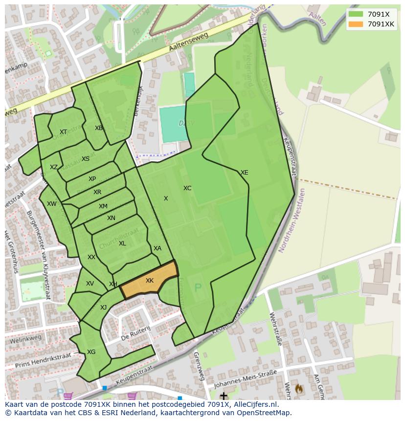 Afbeelding van het postcodegebied 7091 XK op de kaart.